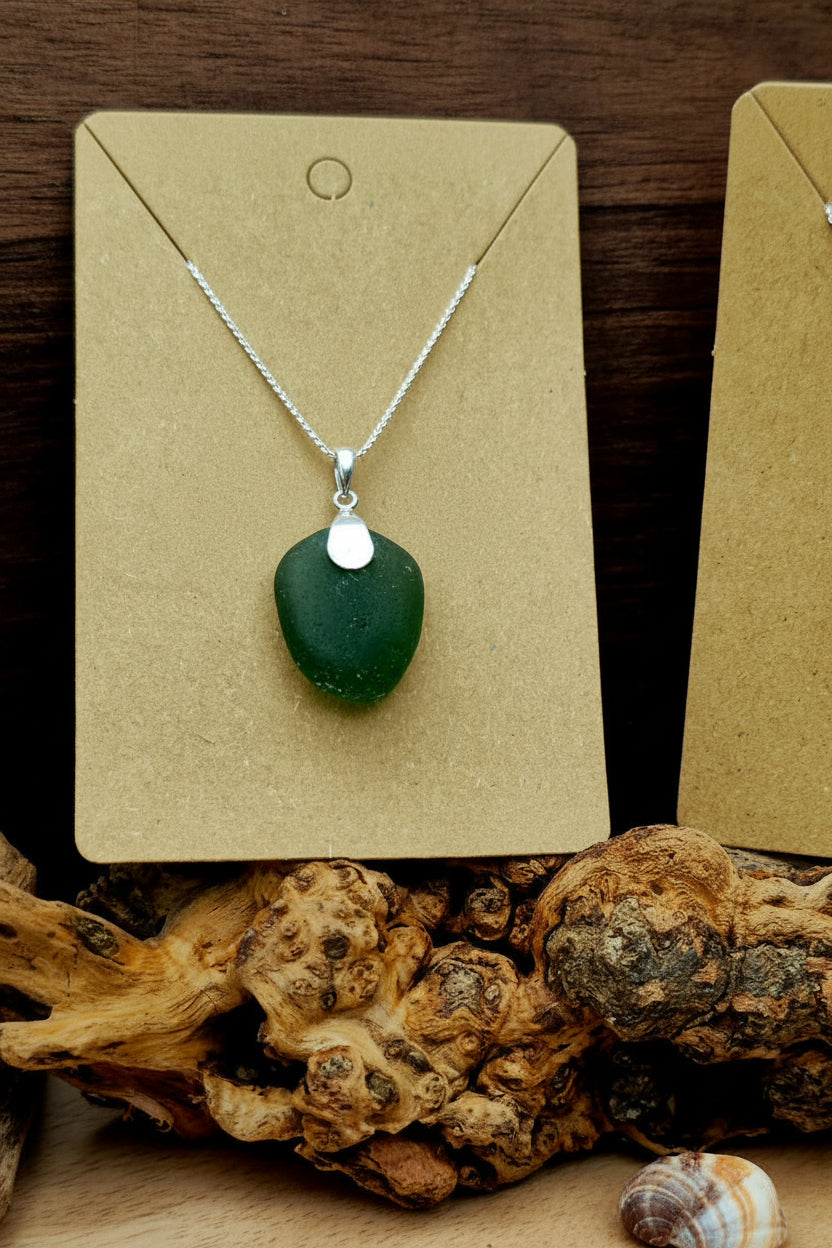 Authentic Seaham Green Seaglass Sterling Silver Necklace