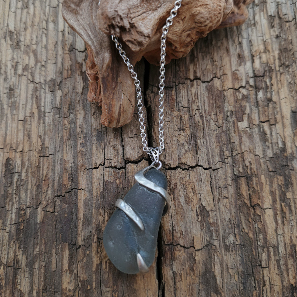 Purple/Grey Seaglass Necklace - Sterling Silver