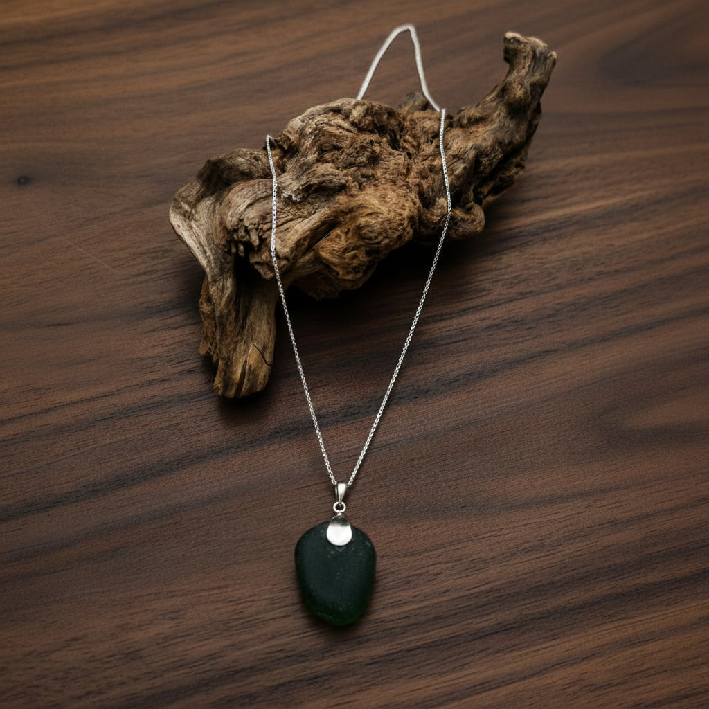 Authentic Seaham Green Seaglass Sterling Silver Necklace