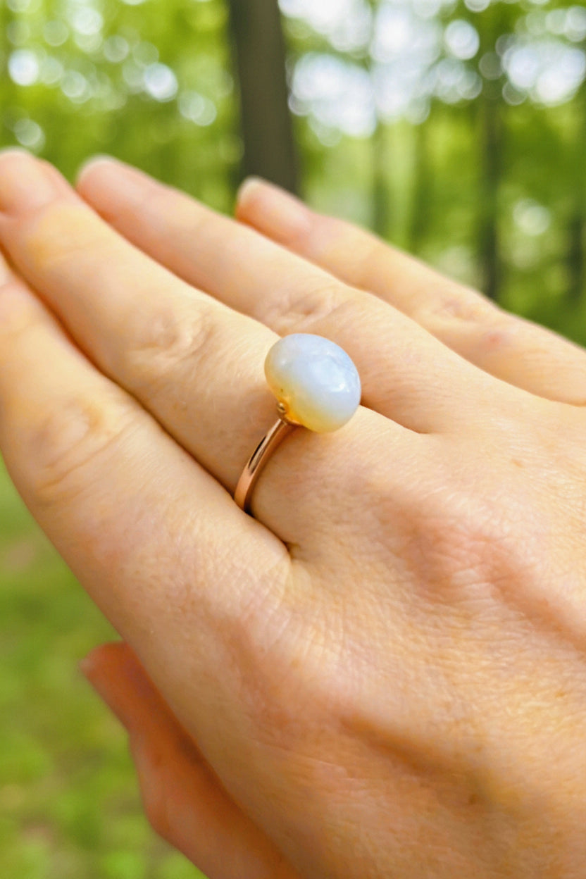 Seaham Seaglass rosegold plated 925 silver adjustable ring