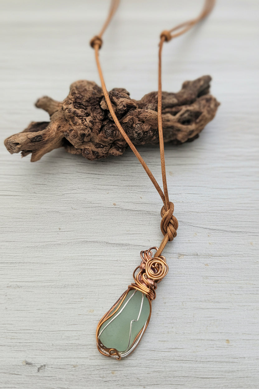 Seaglass wire wrapped necklace