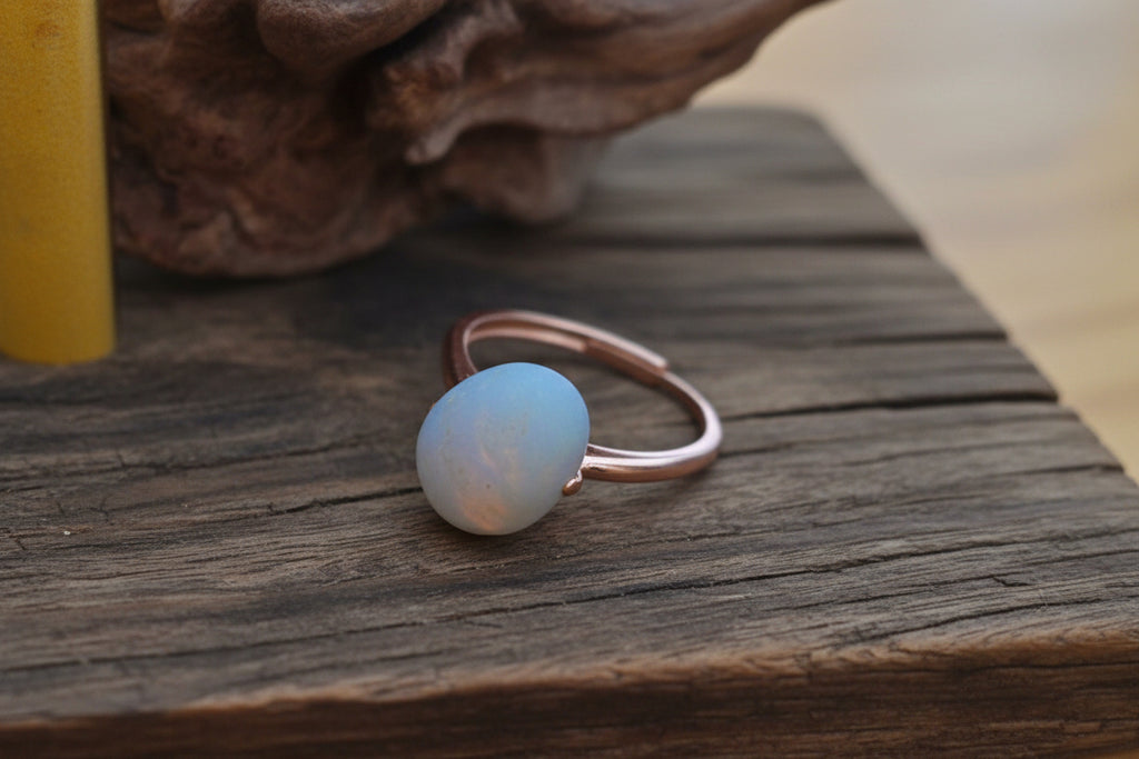 Seaham Seaglass rosegold plated 925 silver adjustable ring