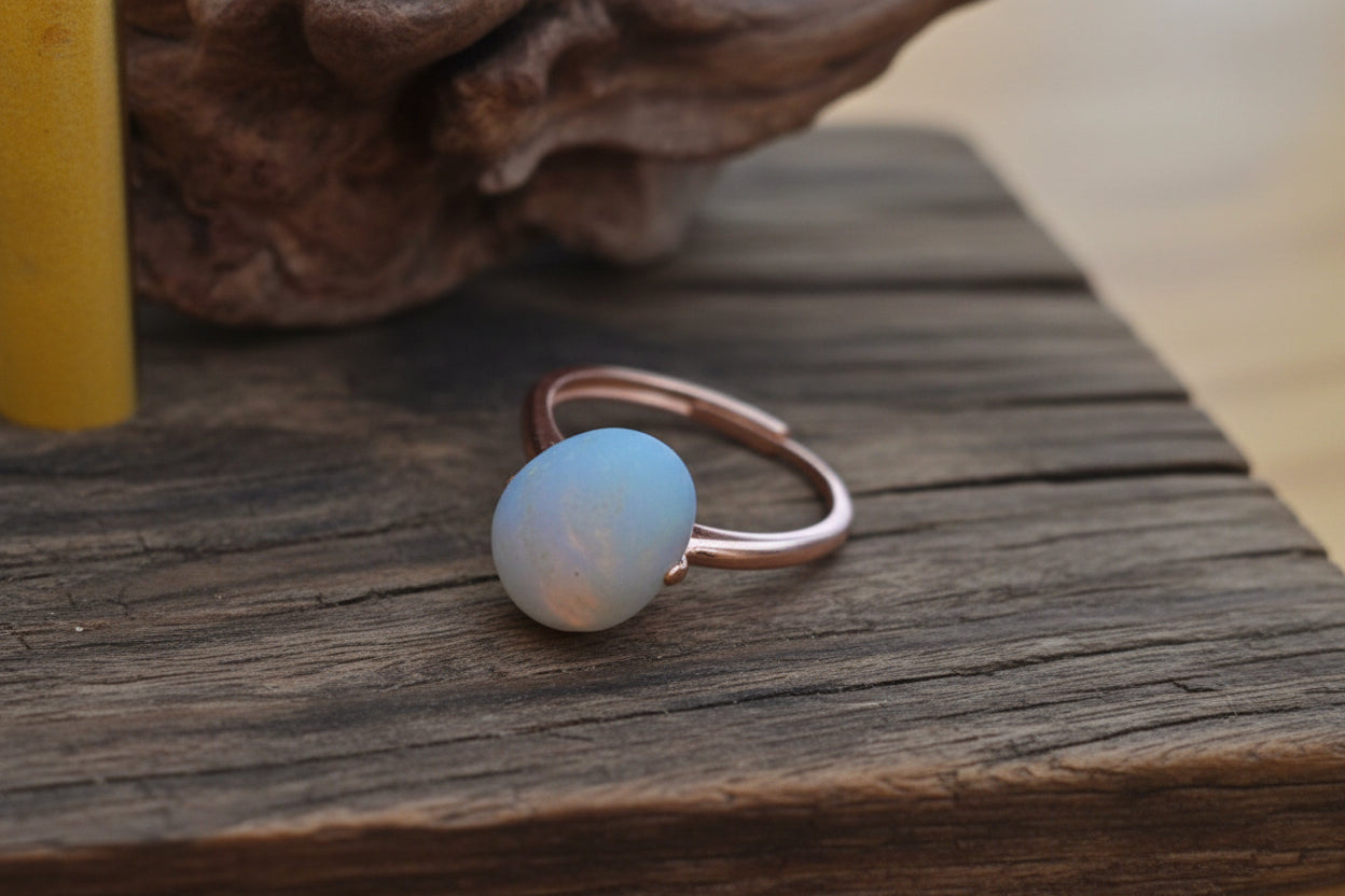 Seaham Seaglass rosegold plated 925 silver adjustable ring