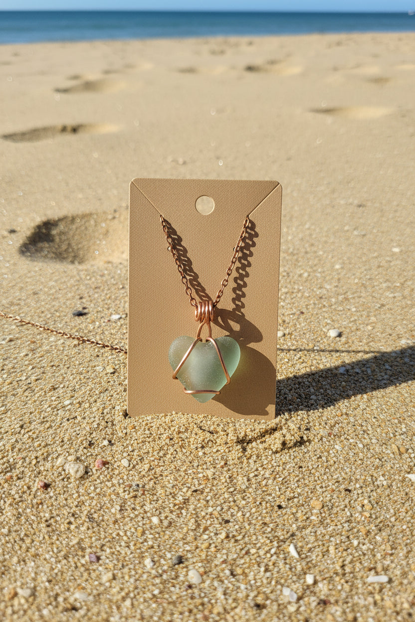 Handcarved Seaglass Heart necklace