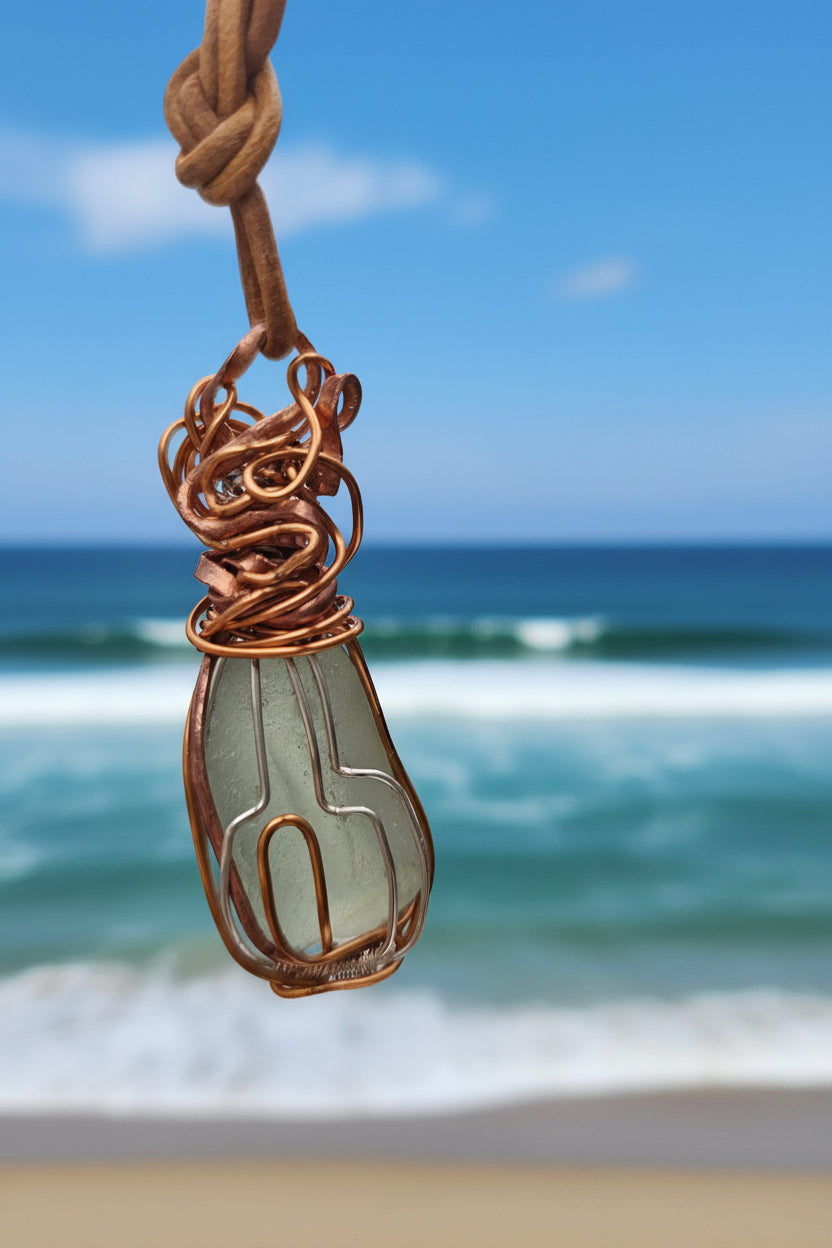 Seaglass wire wrapped necklace