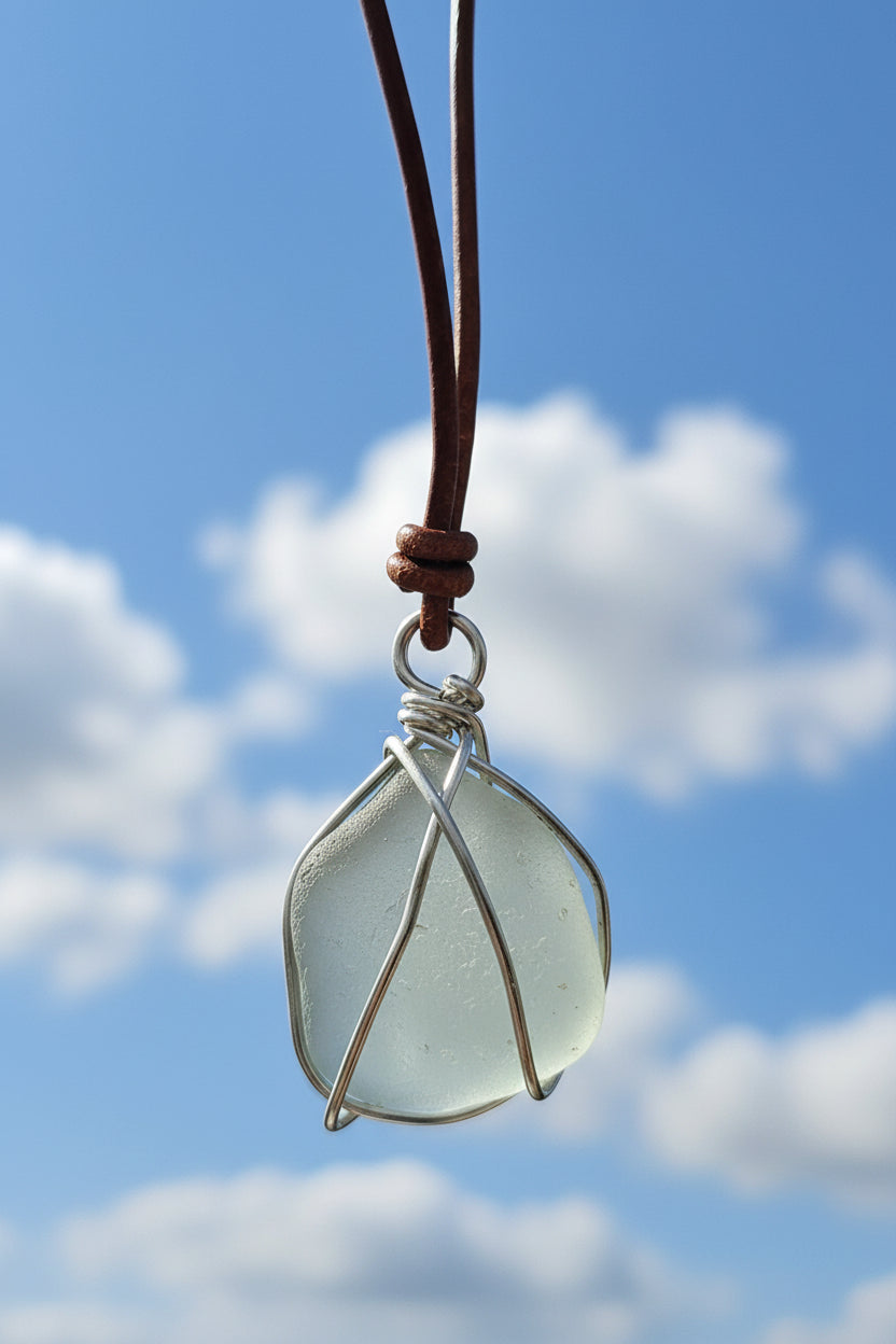 Seaglass silver corded necklace
