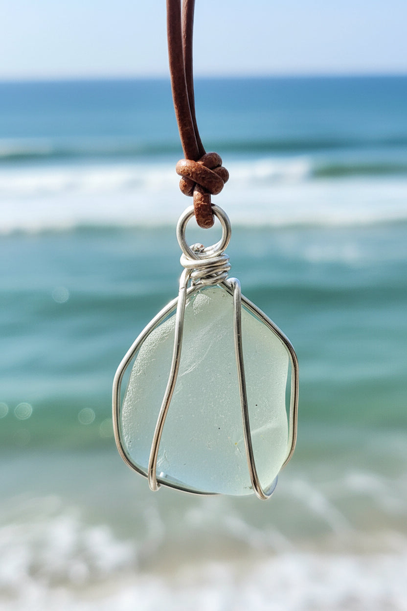 Seaglass silver corded necklace