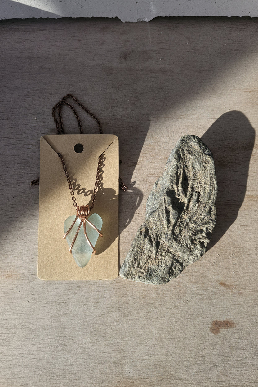 Handcarved Seaglass Copper necklace