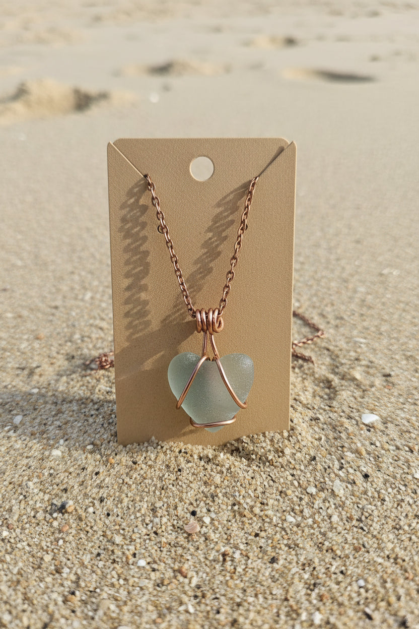 Handcarved Seaglass Heart necklace
