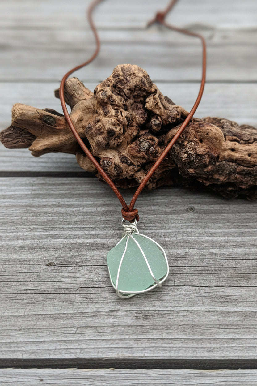 Seaglass silver corded necklace