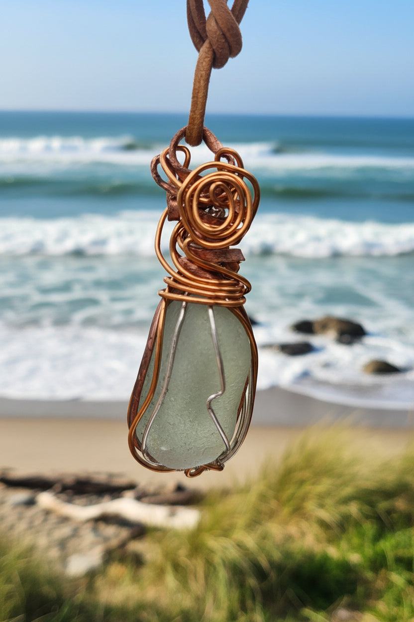 Seaglass wire wrapped necklace