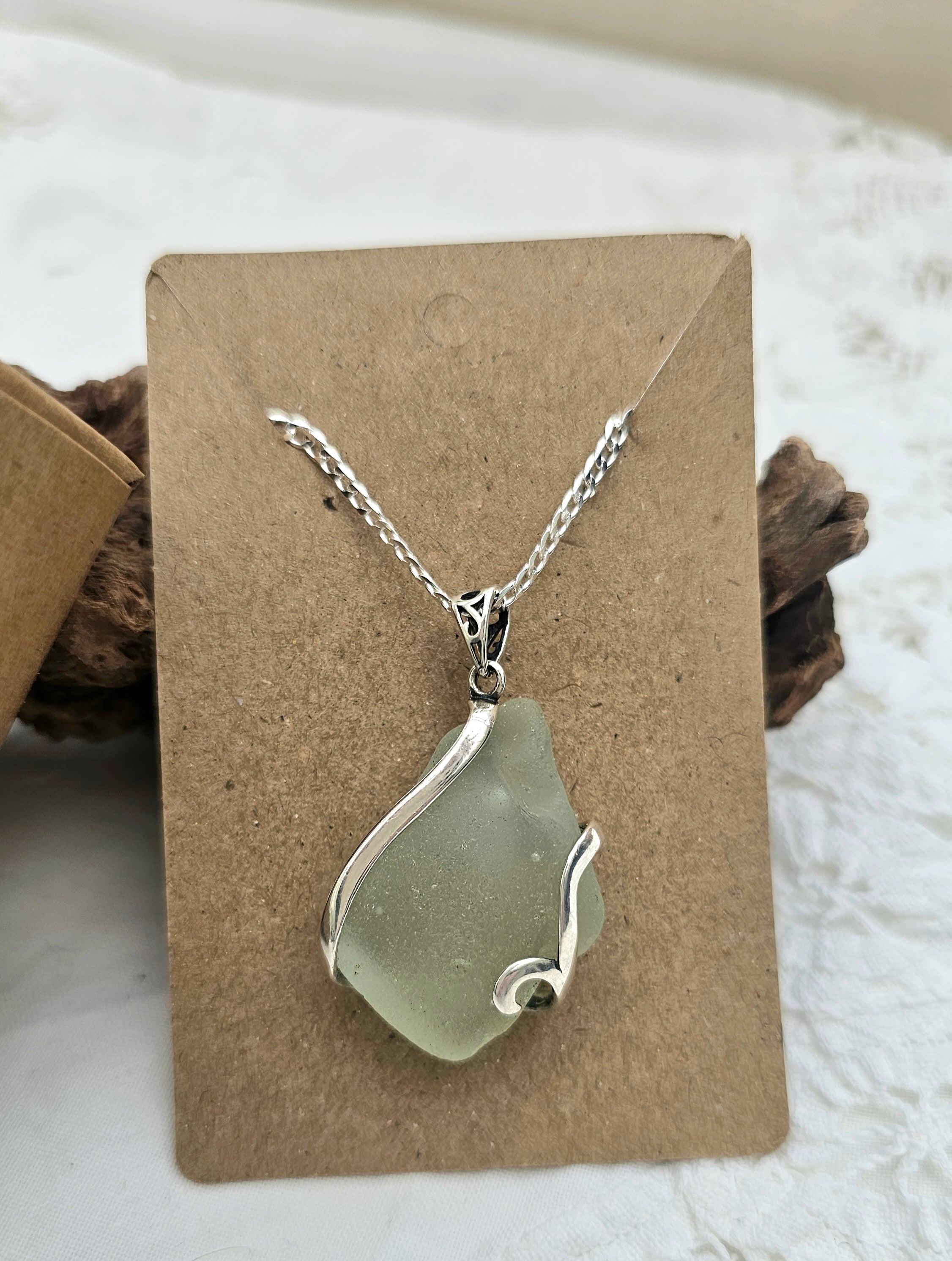 Authentic Durham Seaglass Pendant in Sterling silver with 925 chain.
