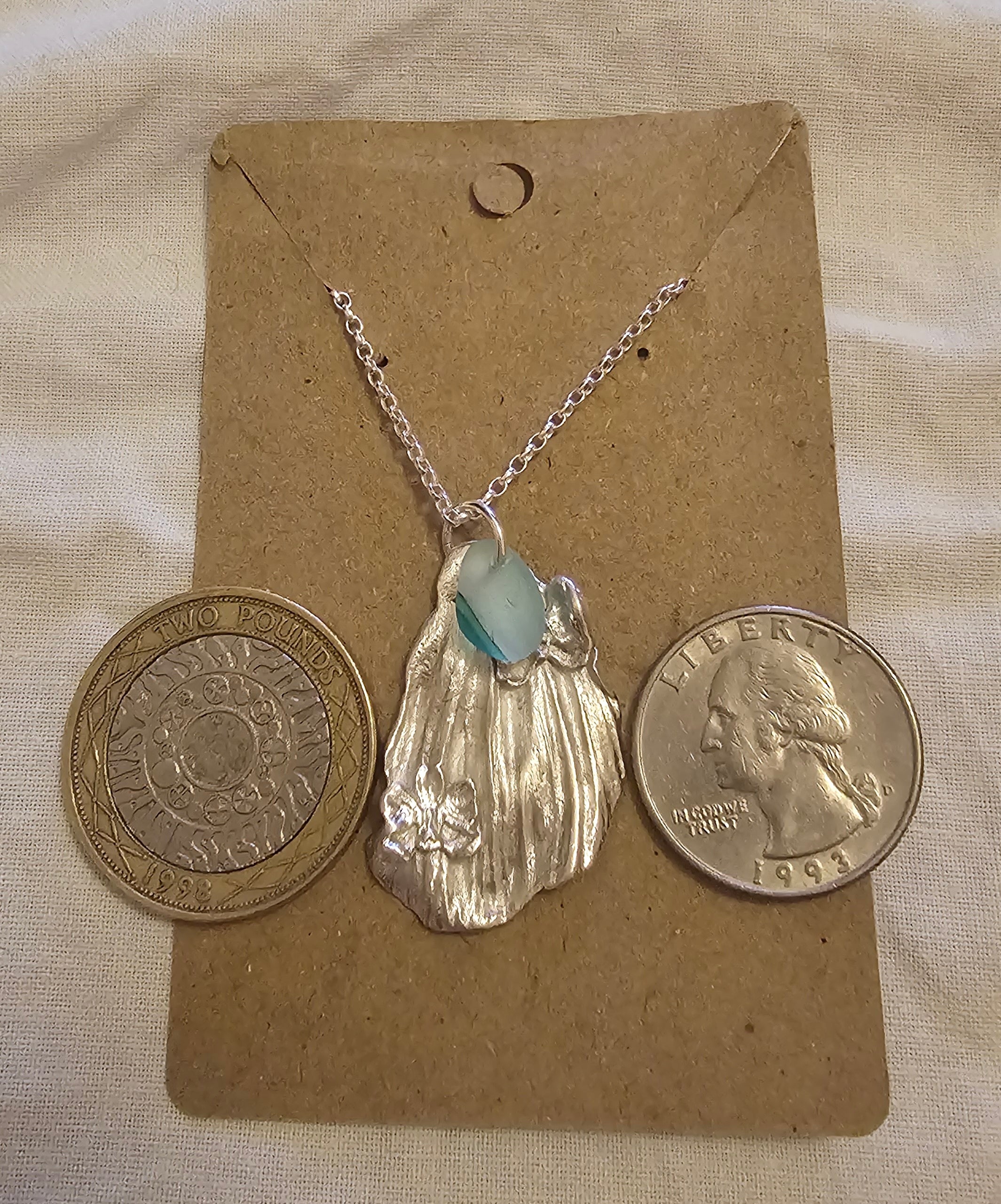 Handmade Orchid Petal Silver Pendant with Seaham Seaglass multi-colored glass