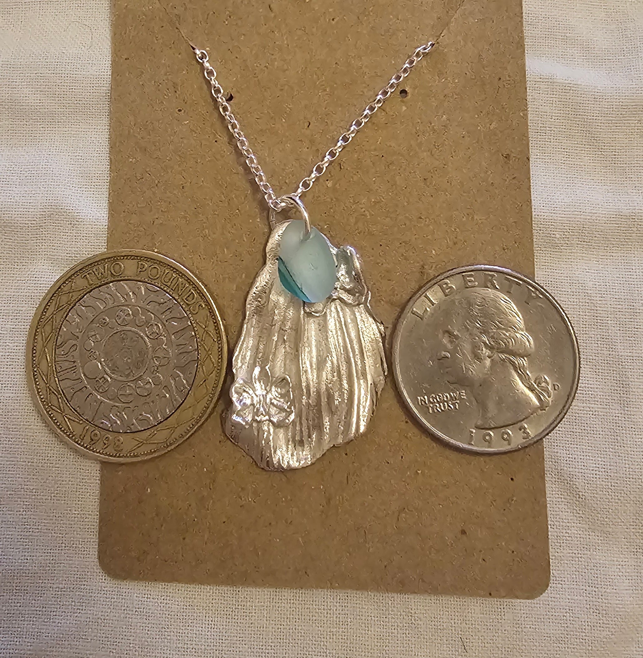 Handmade Orchid Petal Silver Pendant with Seaham Seaglass multi-colored glass